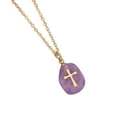 BKBP Cross Necklace Natural Stone Shaped Gemstone Creative Fashion Dream Metal Transparent Ladies Jewelry Waterproof Dainty Choker Necklace Charm Necklace Gift Jewerlry